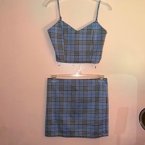 Baby Blue Plaid Cami and Skirt Set